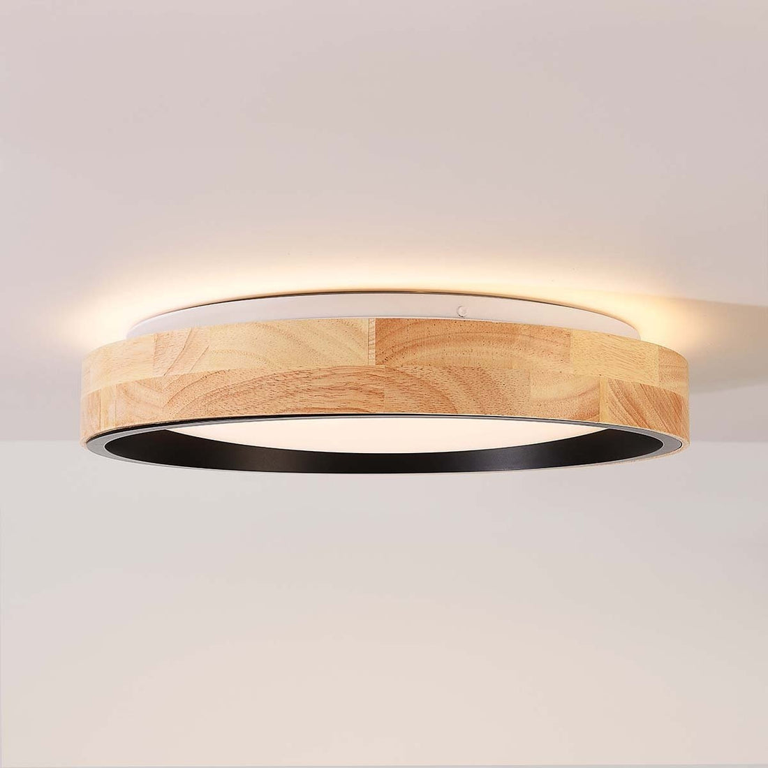 Oda LED Ceiling Light — Black & Oak Look, 41 cm