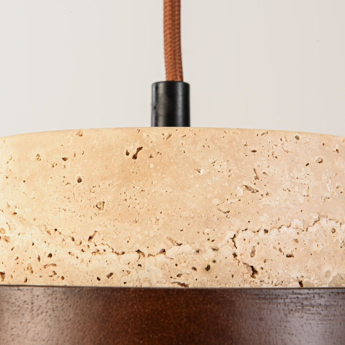 Tsumi Travertine & Wood Pendant Light — 3 Lights, Round