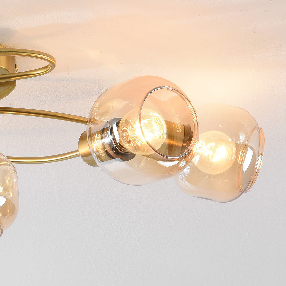 Aurum Five-Light Ceiling Light — Gold & Amber Glass