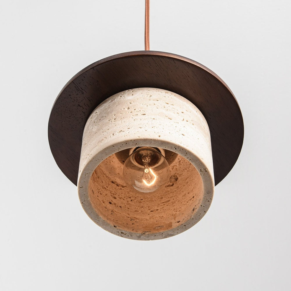 Hoshi Travertine & Wood Pendant Light — 3 Lights in a room