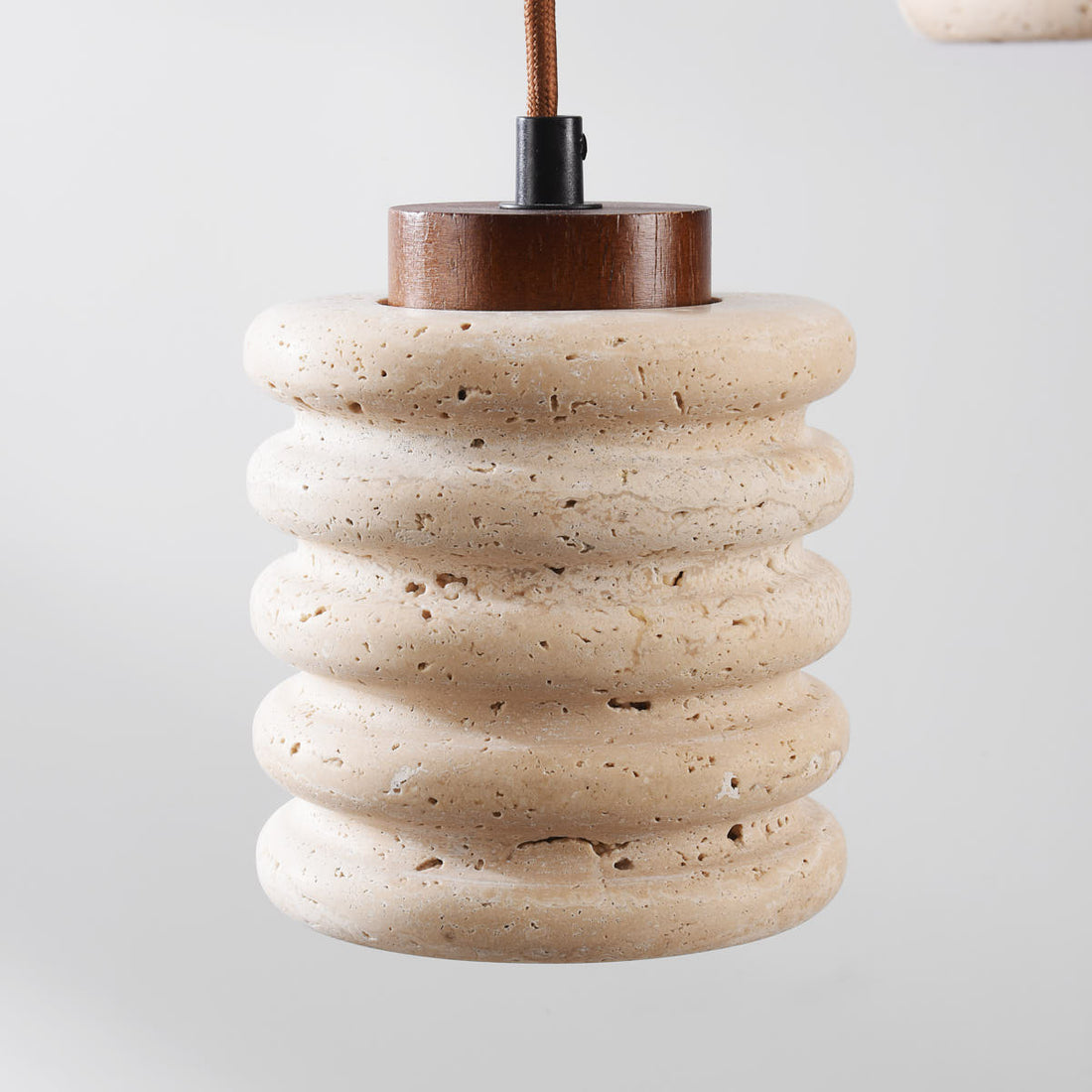 Kyoto Travertine & Wood Cylinder Pendant Light — 3 Lights