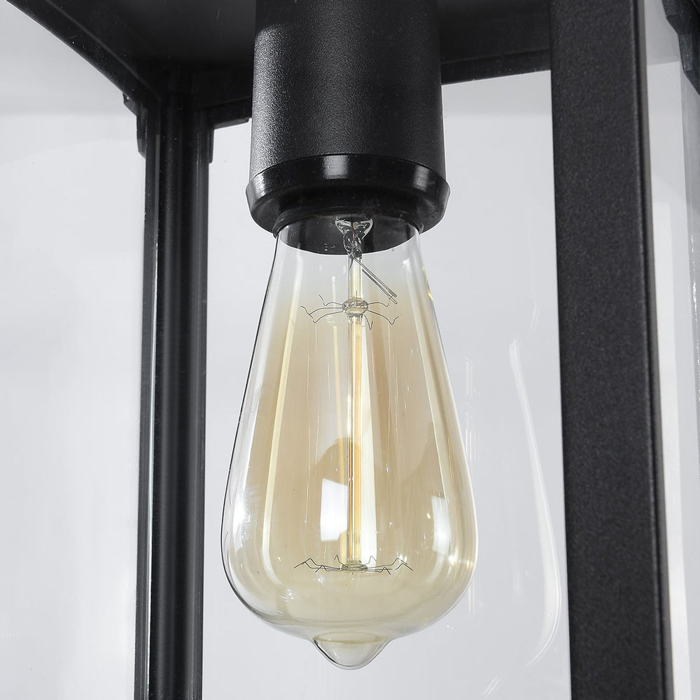 Holt Industrial Outdoor Pendant Light — Black, Glass Panels after dark
