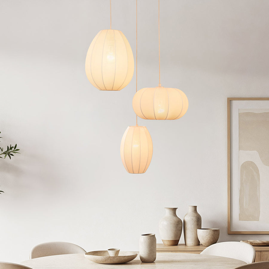 Lantana Triple Fabric Lantern Pendant Light — Warm Beige