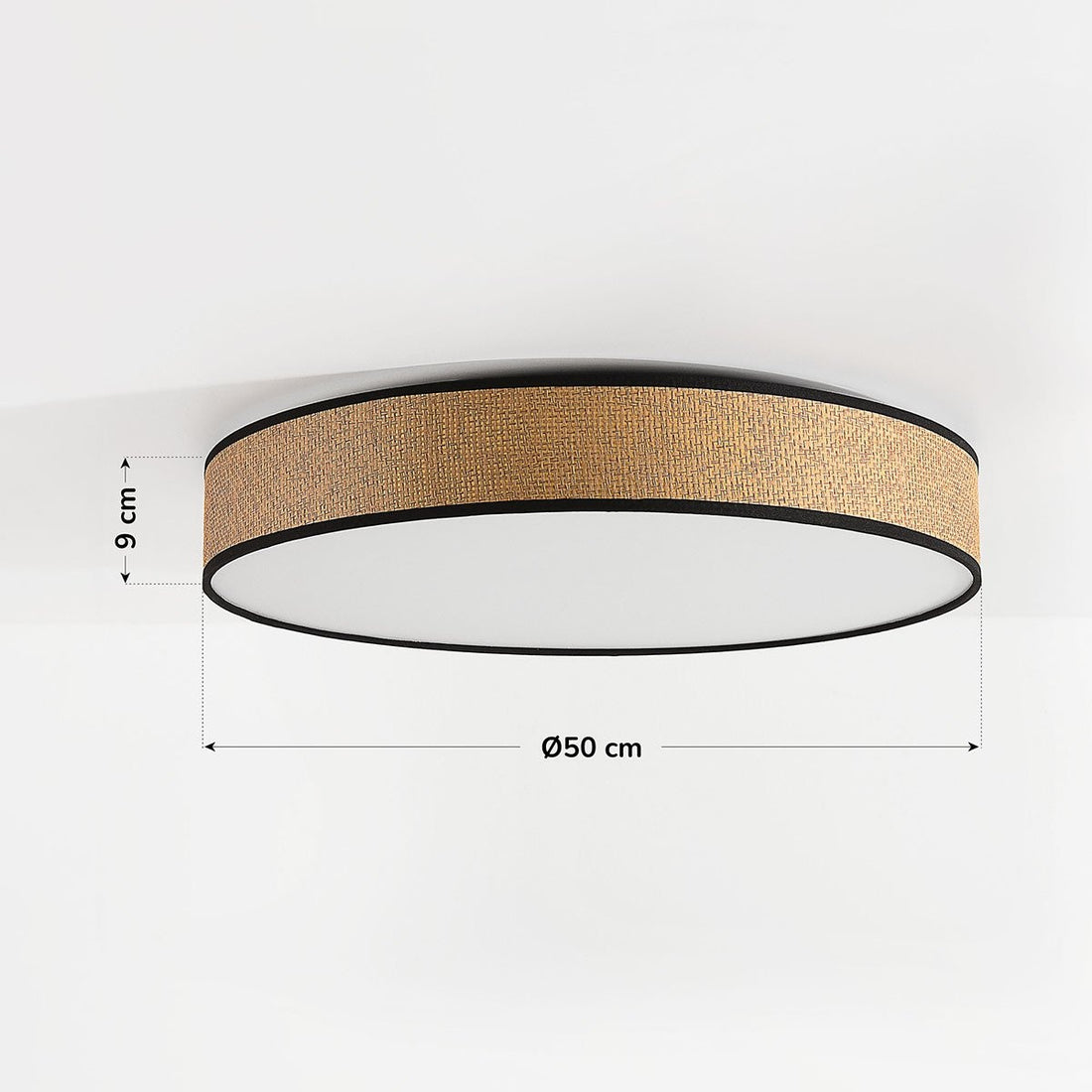 Seto Woven Seagrass LED Ceiling Light — Natural & Black, 50 cm