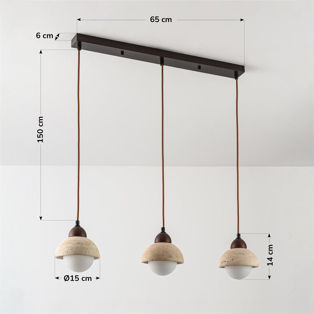 Sabbia Travertine & Glass Pendant Light — 3 Lights, Linear