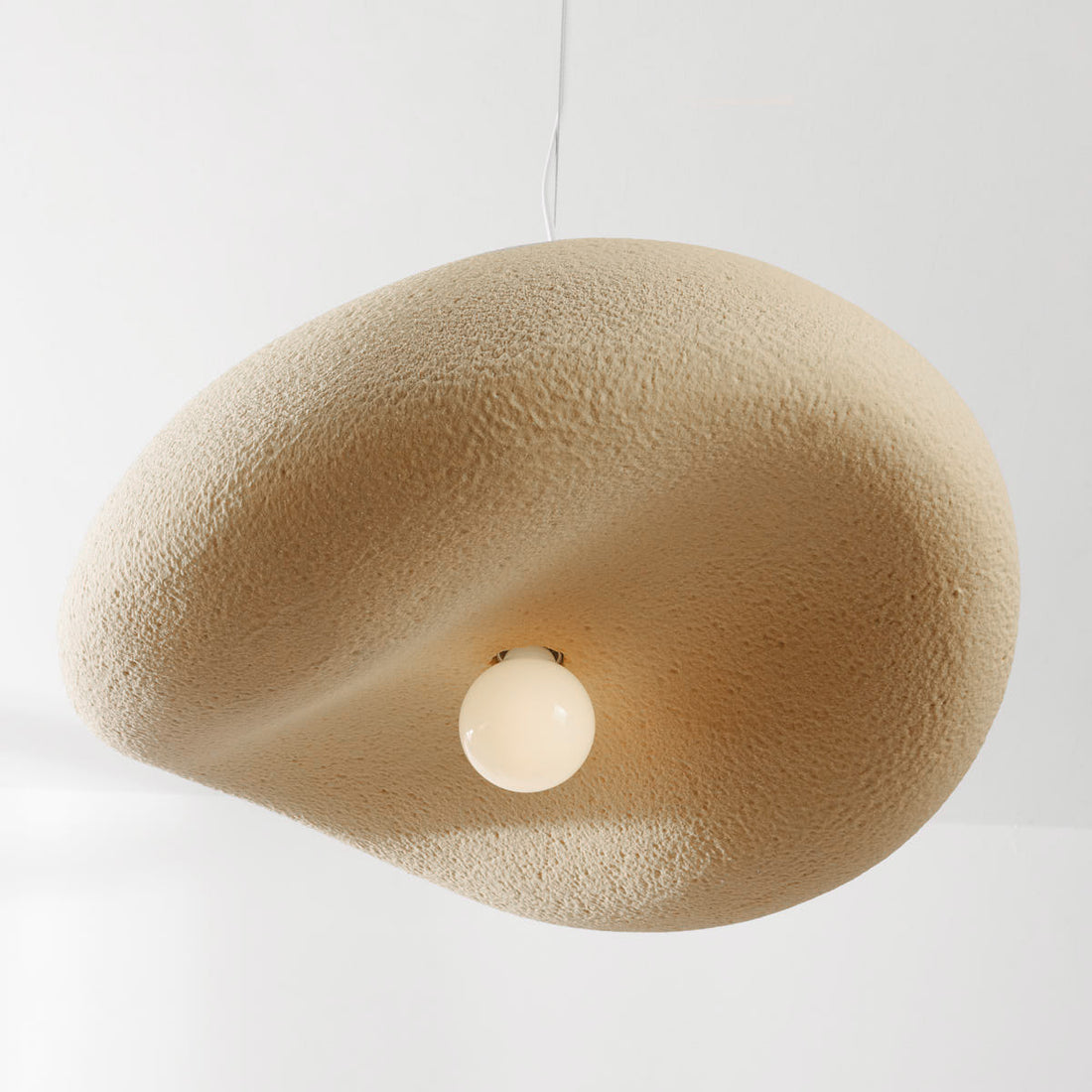 Kaia Curved Stone-Effect Pendant Light — Sand Beige, 60 cm