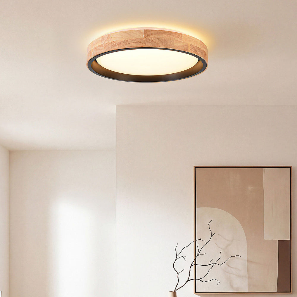 Black with oak wood look detail on Oda LED Ceiling Light — Black & Oak Look, 41 cm