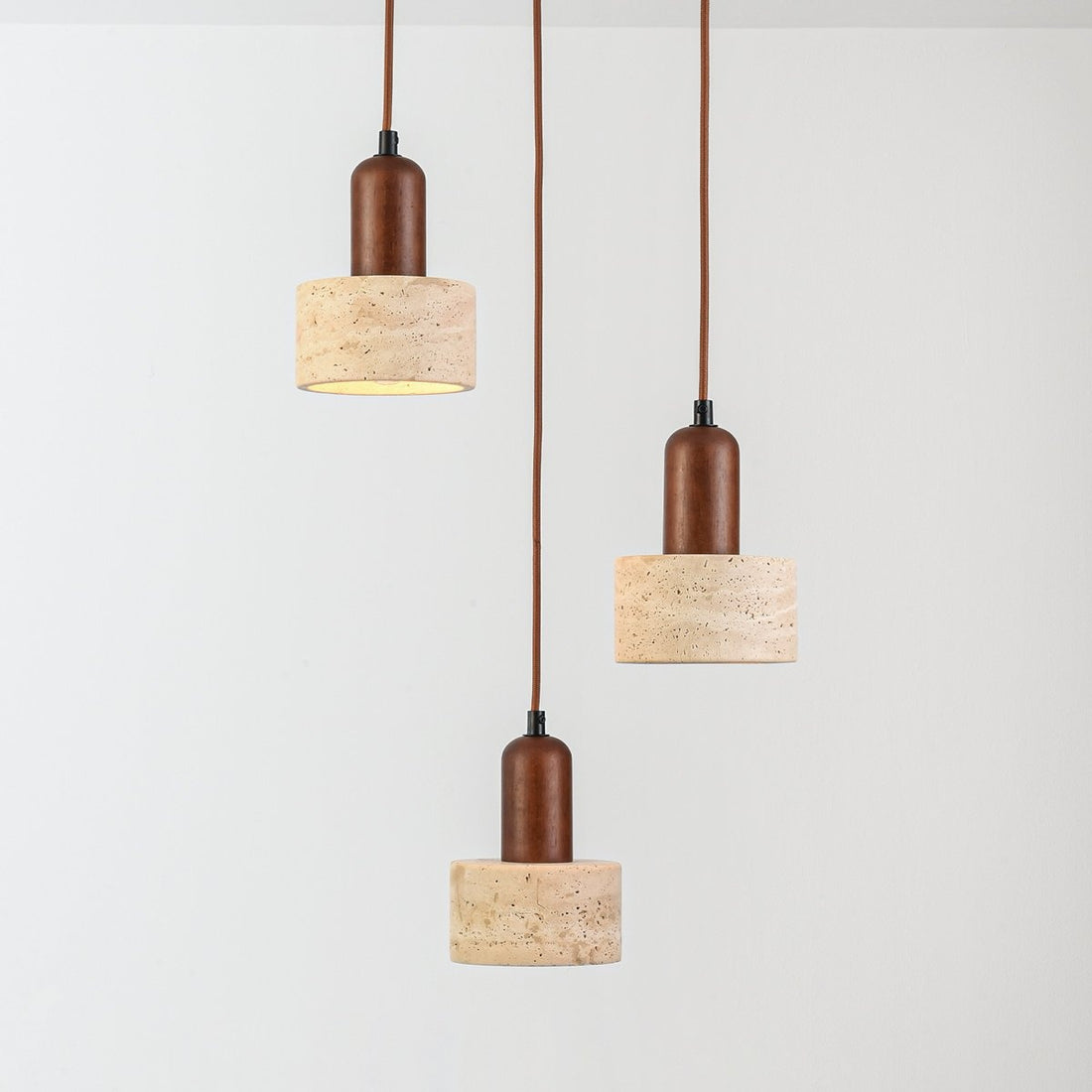 Taoka Travertine & Wood Pendant Light — 3 Lights, Round