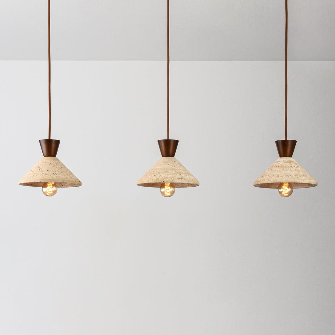 Miyo Travertine & Wood Pendant Light — 3 Lights