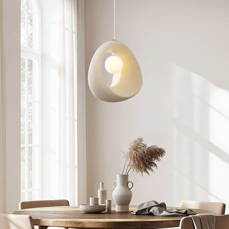Akari Compact Stone-Effect Pendant Light — Sand Beige