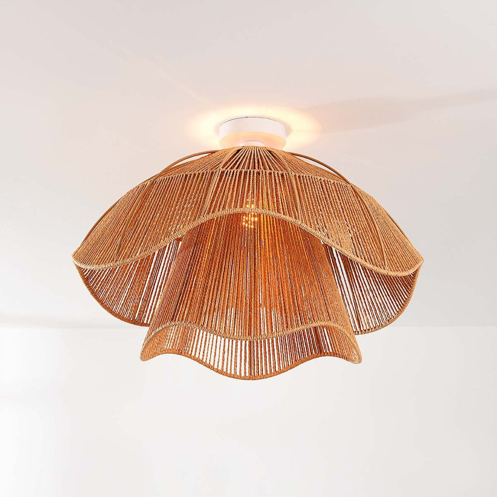 Ravel Woven Paper Cord Ceiling Light — White & Natural in a room