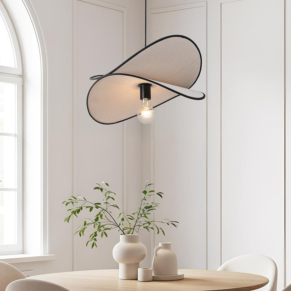 Suki Linen Pendant Light — White & Black, 50 cm in a room