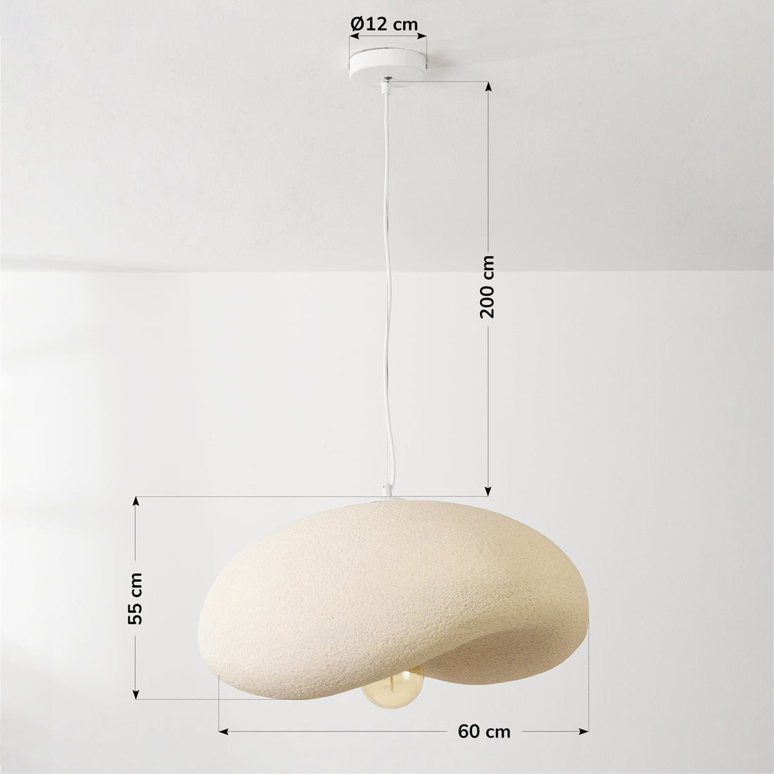 Kaia Curved Stone-Effect Pendant Light — Speckled Sand, 60 cm