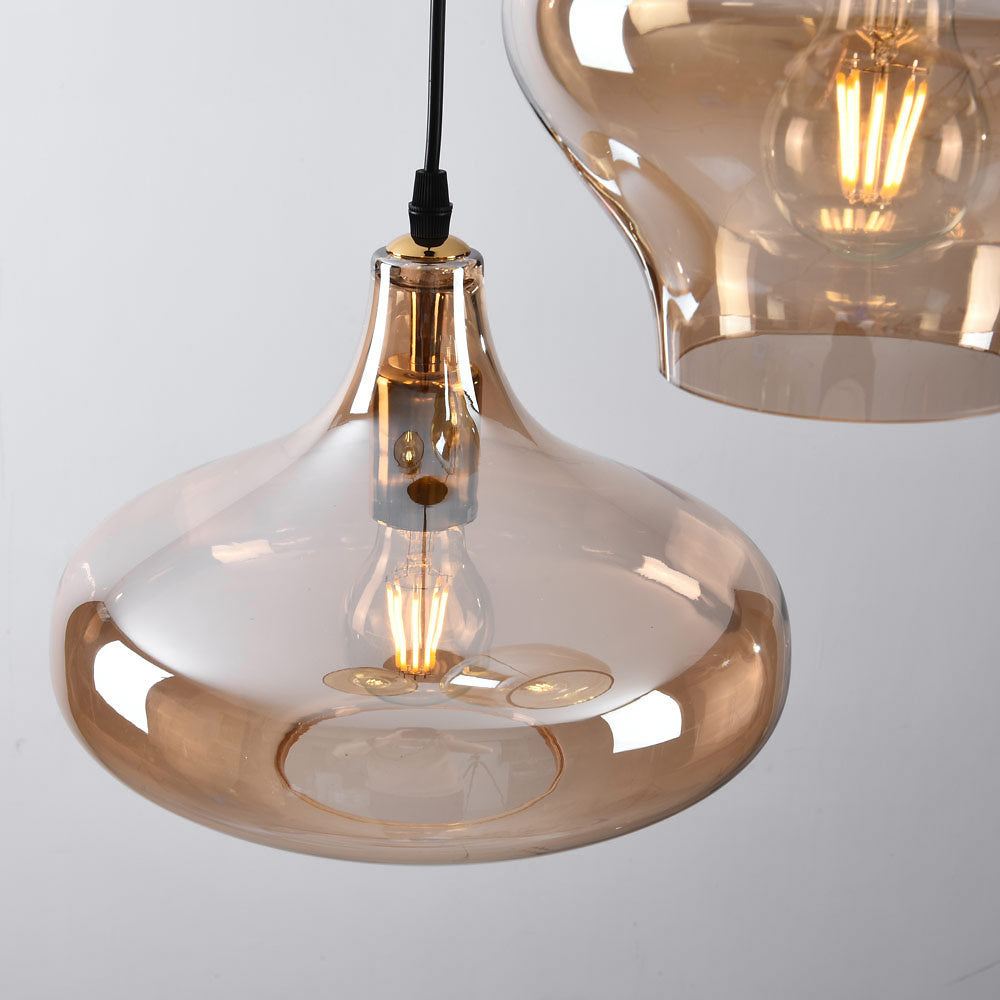 Brixton Industrial Triple Pendant Light — Black & Amber Glass
