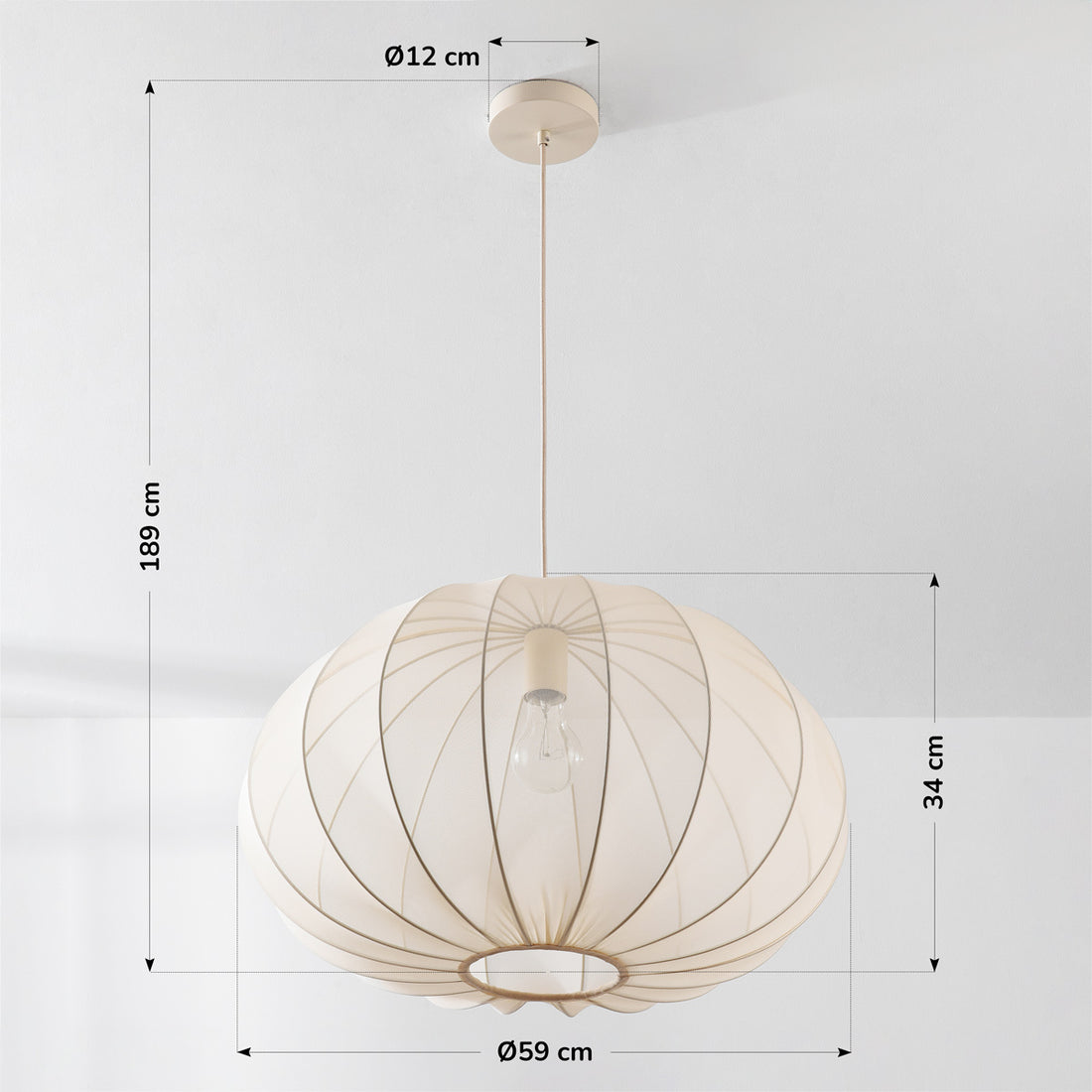 Odile Fabric Pendant Light — Light Beige, 59 cm