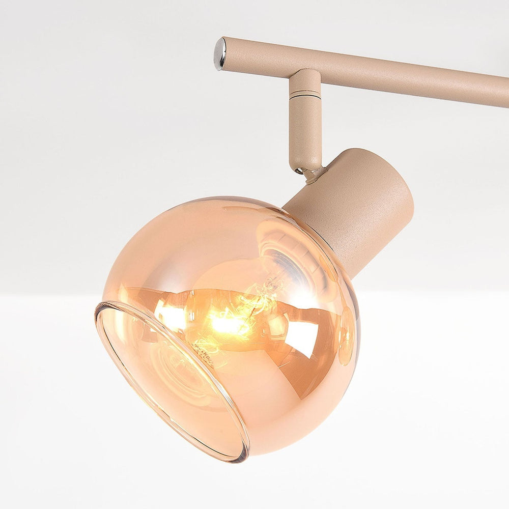 Beno Adjustable Spotlight Bar — Beige & Amber Glass, 3 Lights after dark