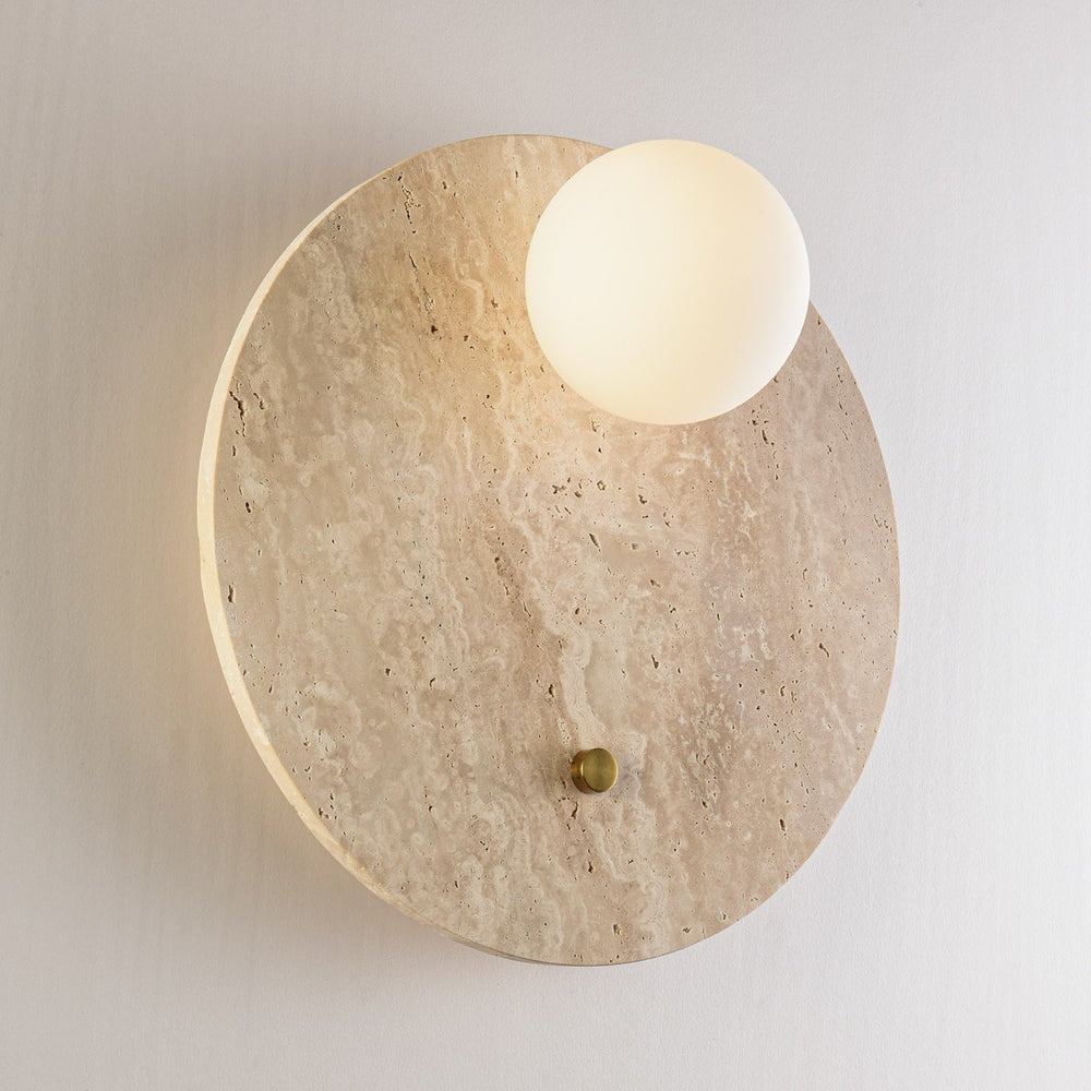 Orla Travertine Globe Wall Light — Large, 30 cm after dark