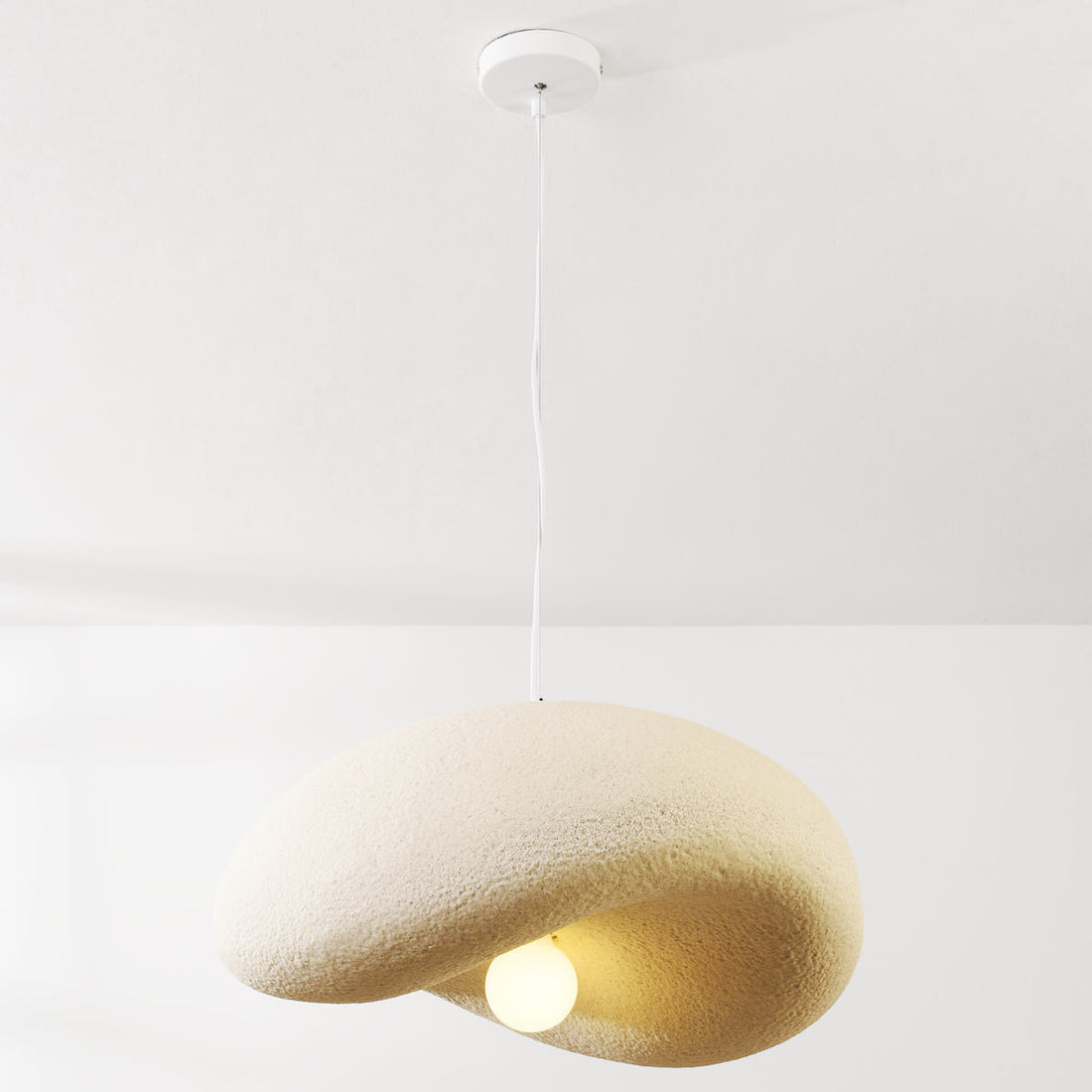 Kaia Curved Stone-Effect Pendant Light — Speckled Sand, 60 cm
