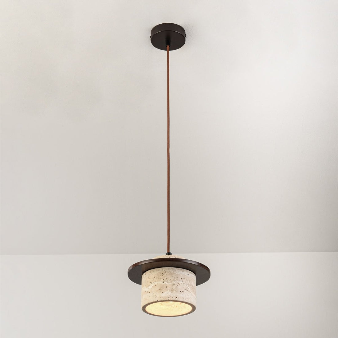 Hoshi Travertine & Wood Pendant Light — Single