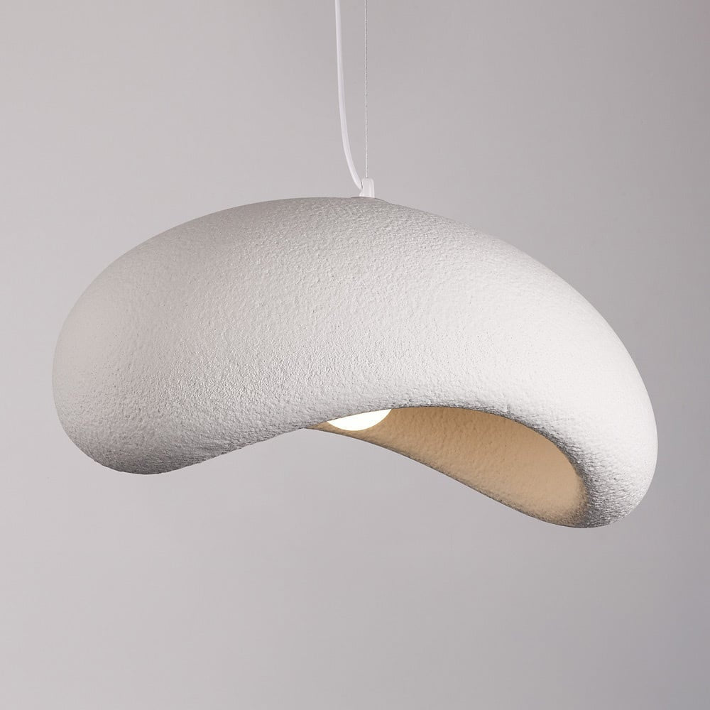 Katsura 60cm white pendant light illuminated showing stepped shadow patterns on ceiling