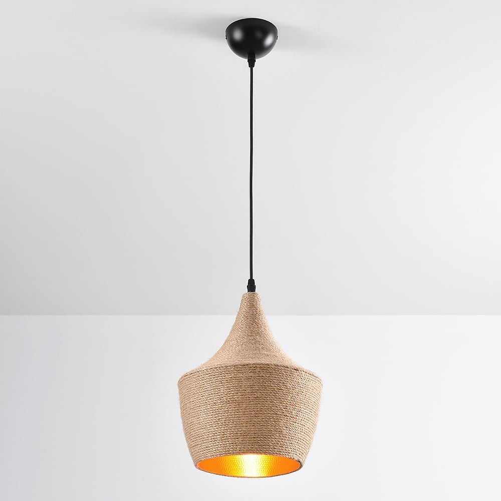 Corda Hemp Rope Pendant Light — Natural & Gold after dark