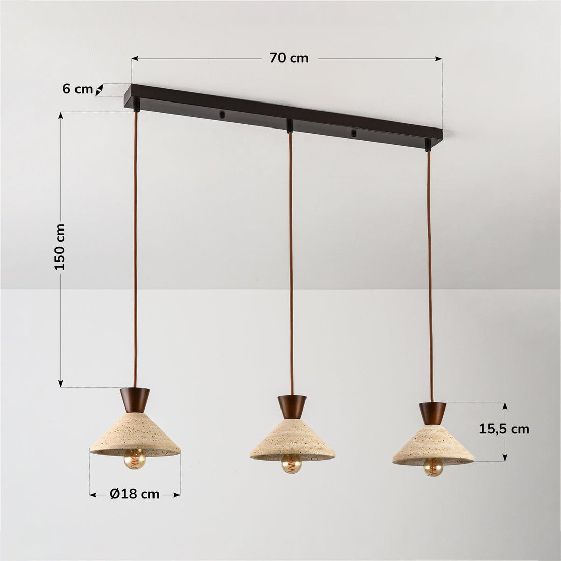 Miyo Travertine & Wood Pendant Light — 3 Lights
