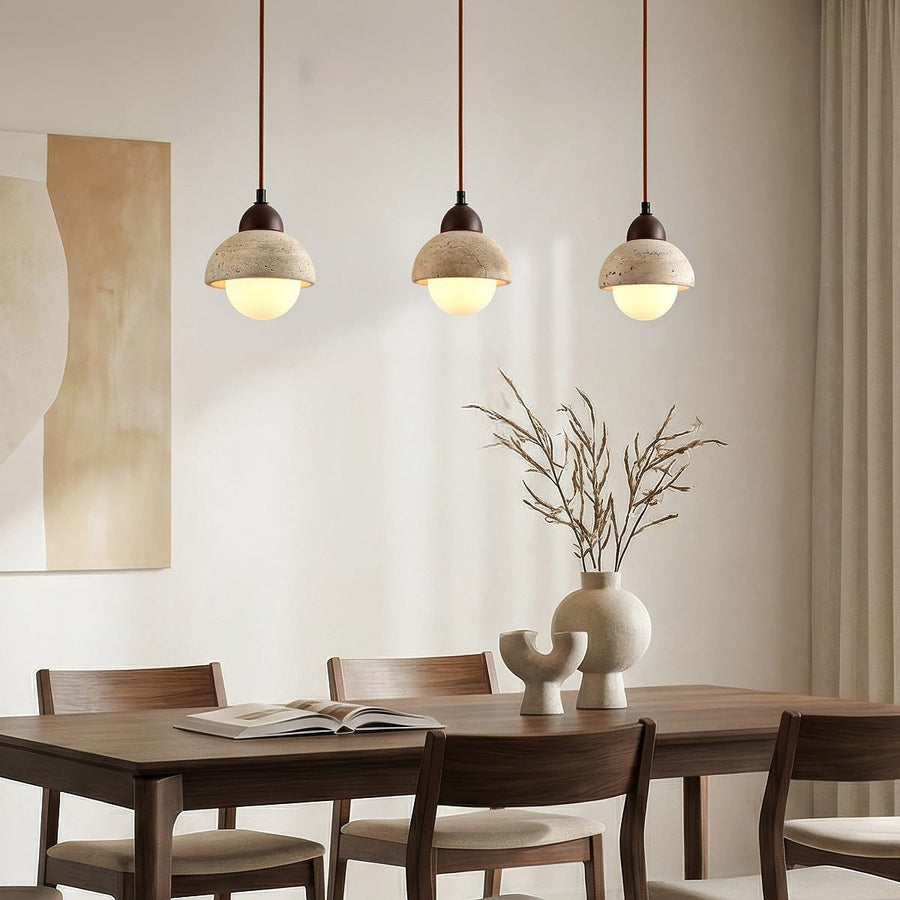 Sabbia Travertine & Glass Pendant Light — 3 Lights, Linear