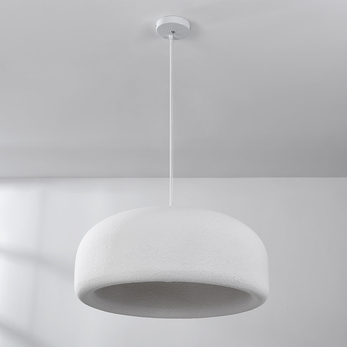 Shiro Round Disc Pendant Light — White Stone Effect, 60 cm