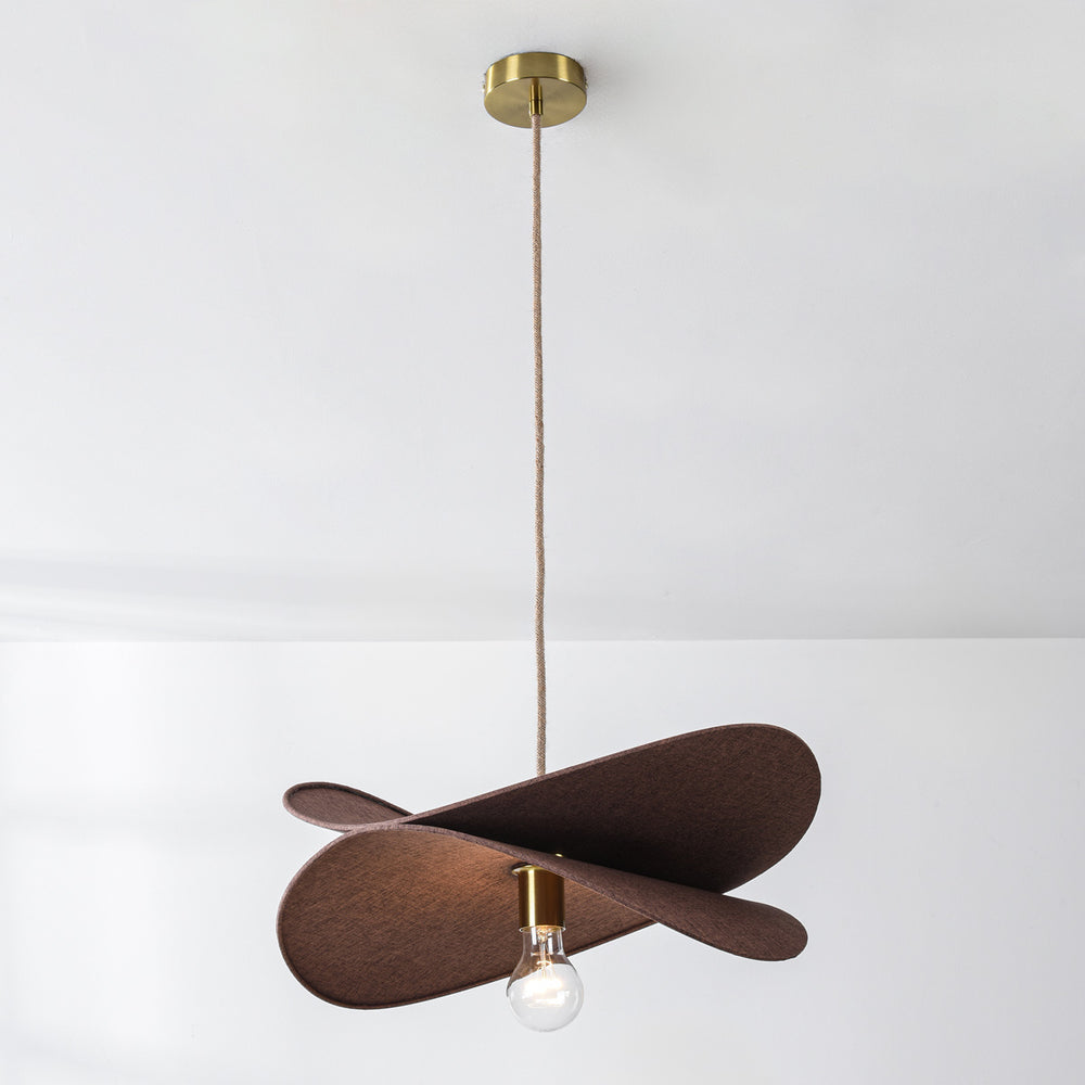 Hemi Linen Pendant Light — Brown in a room