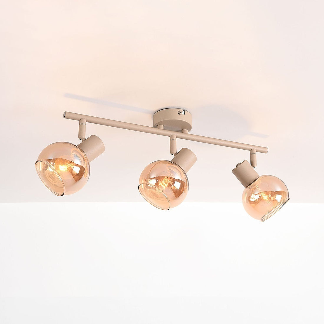 Beno Adjustable Spotlight Bar — Beige & Amber Glass, 3 Lights