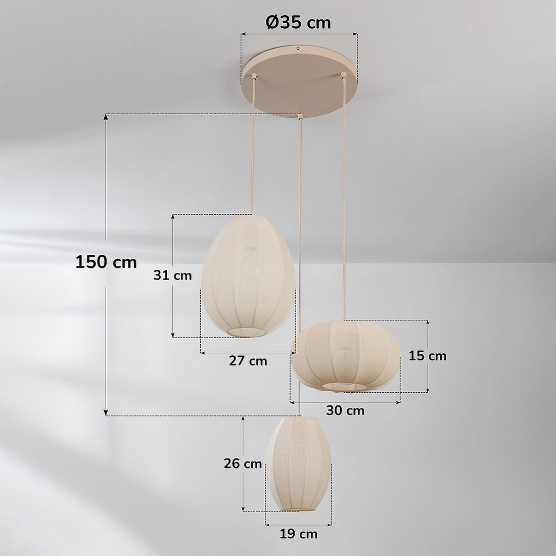 Lantana Triple Fabric Lantern Pendant Light — Warm Beige