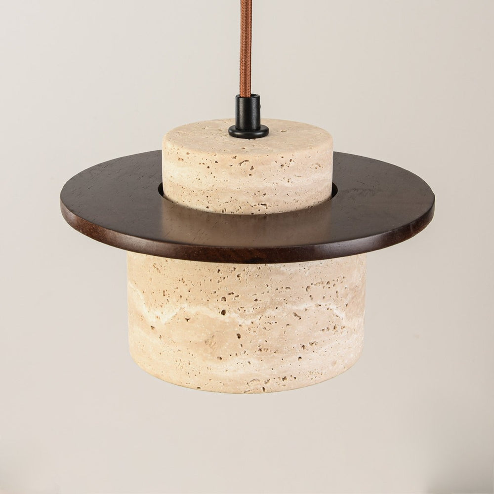 Hoshi Travertine & Wood Pendant Light — Single in a room