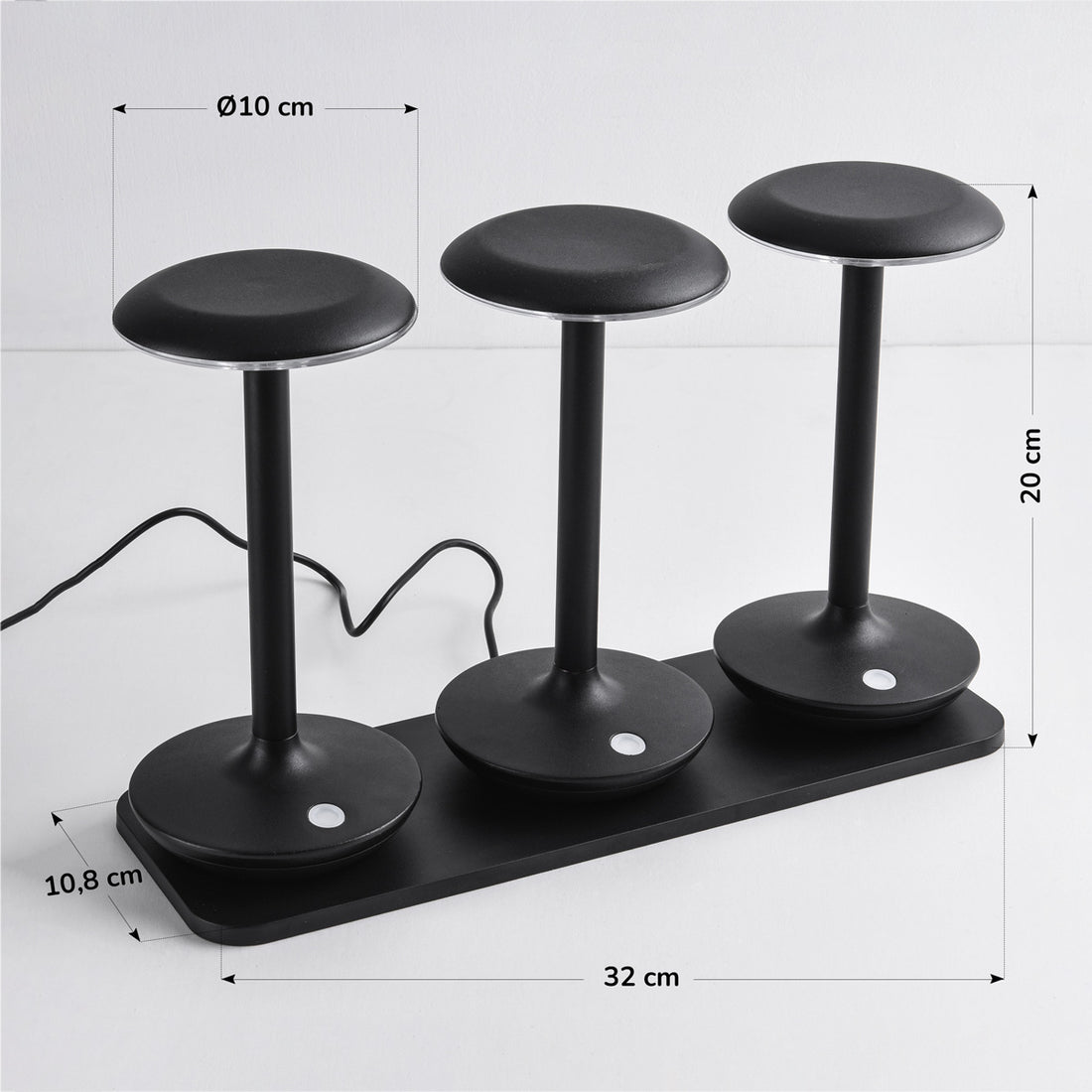 Trio Wireless Table Lamp Set — Black, Charging Station