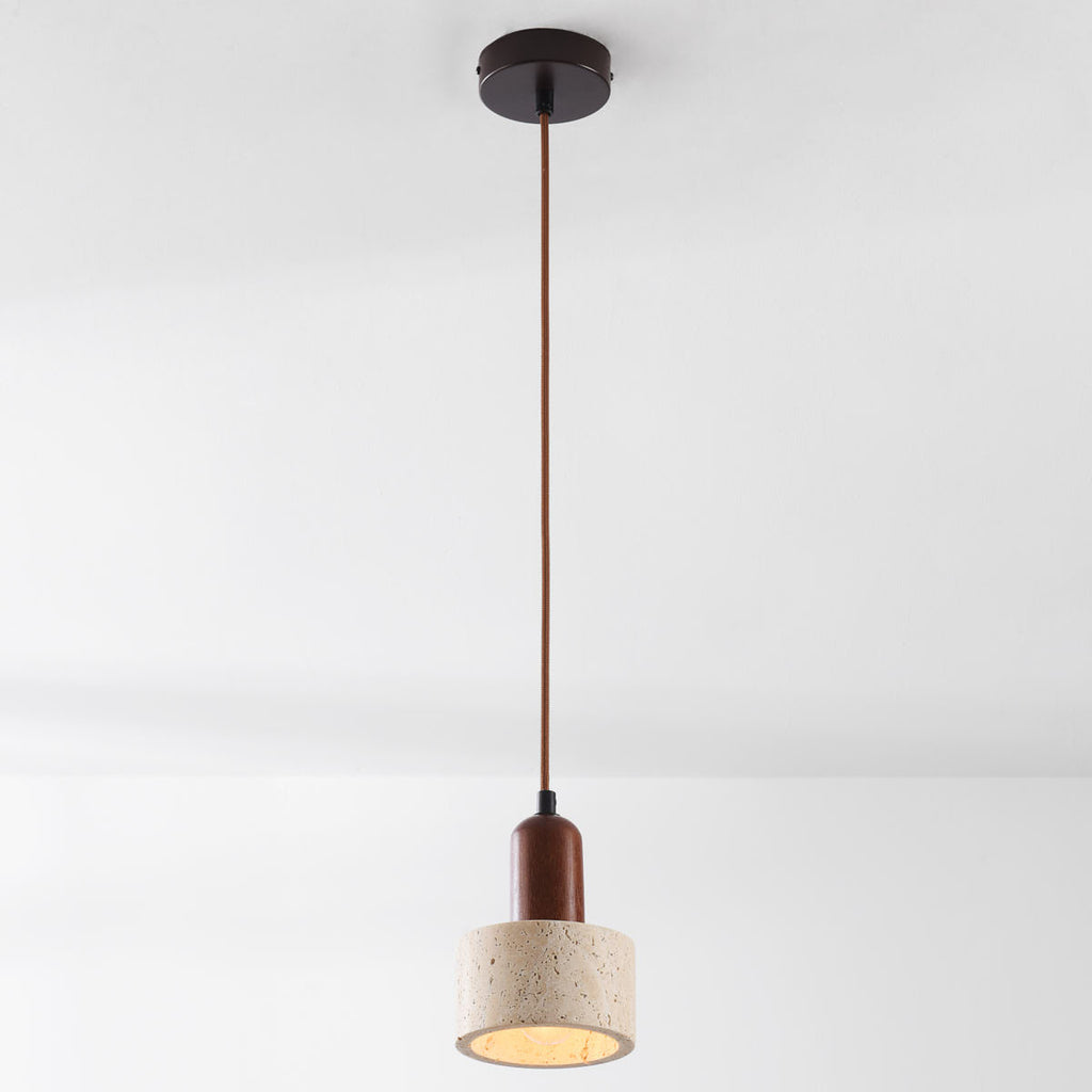 Taoka Travertine & Wood Pendant Light — Single