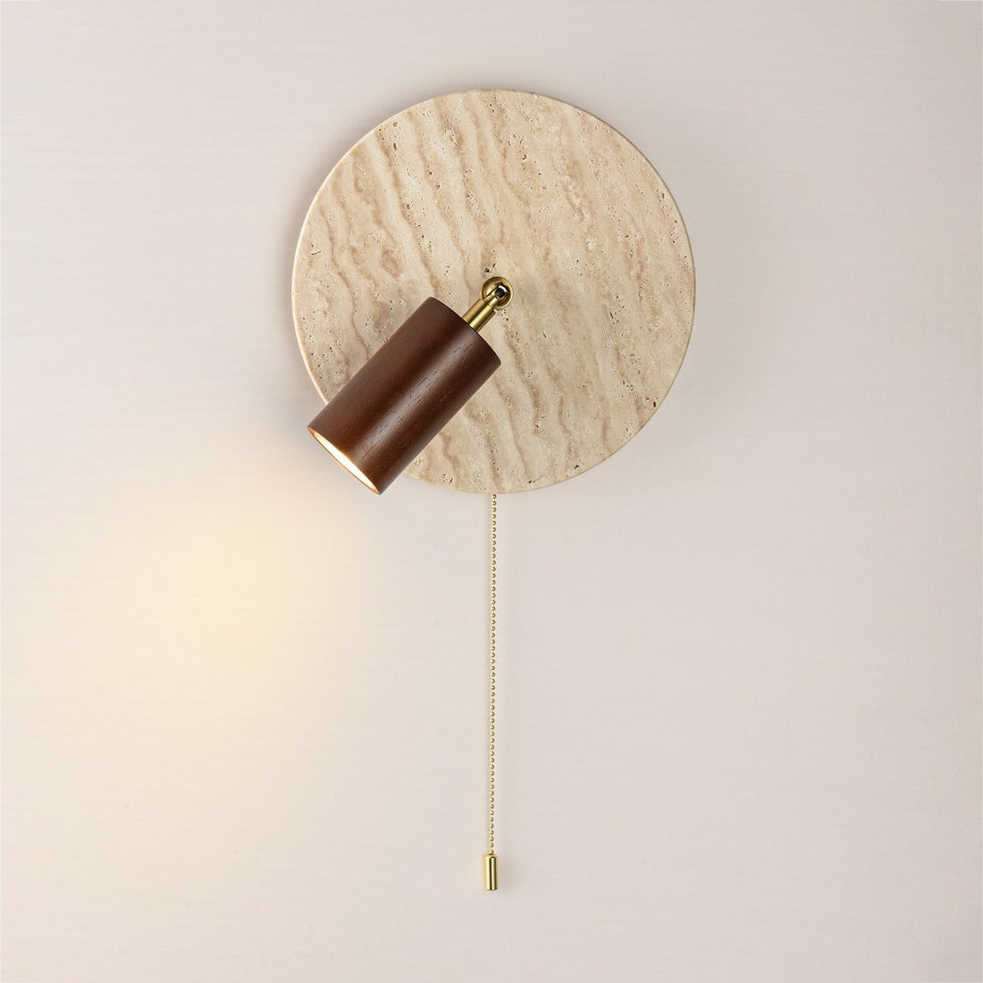 Adjustable wooden spotlight arm demonstrating directional lighting capability