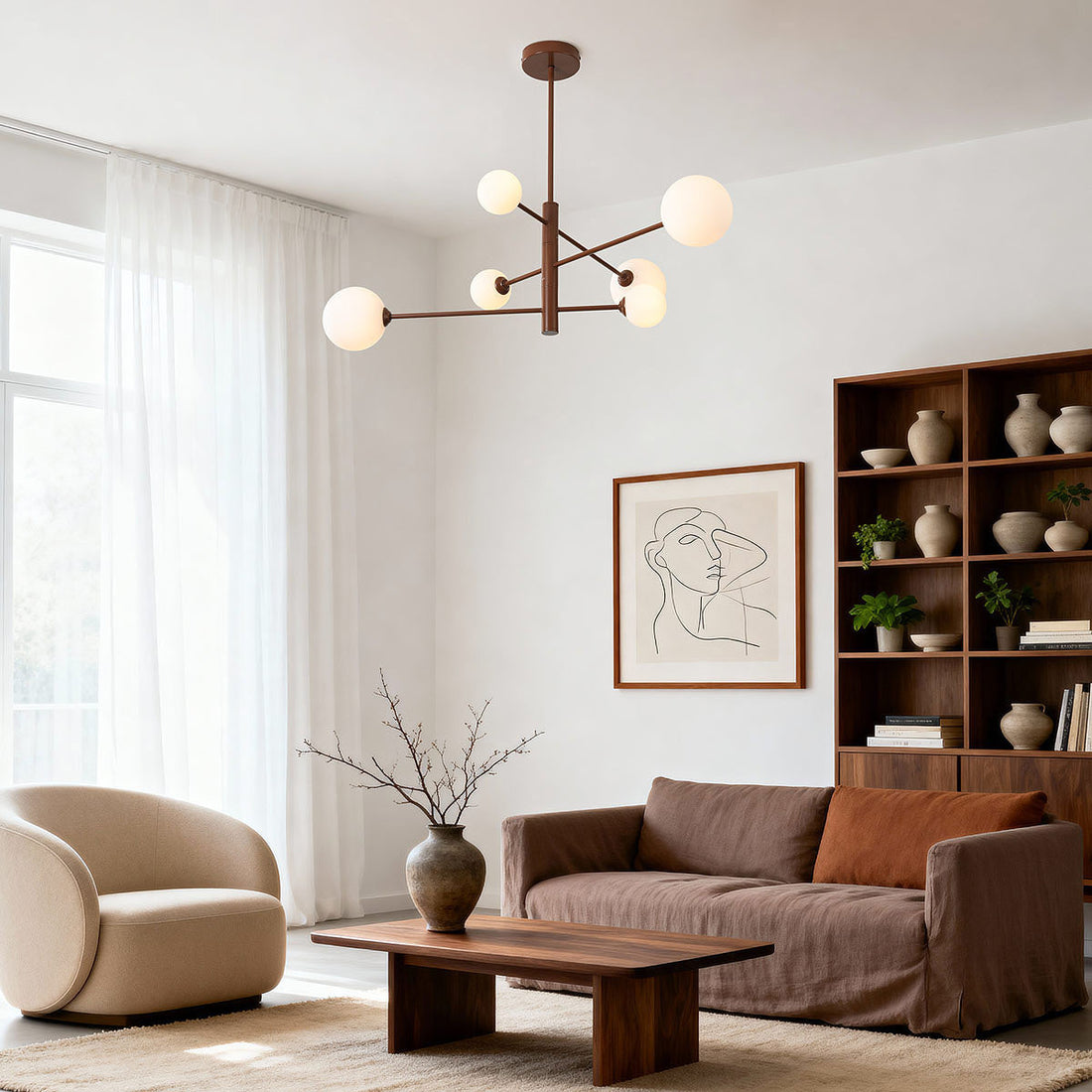 Close-up of opal glass sphere diffusers on Sesto ceiling light