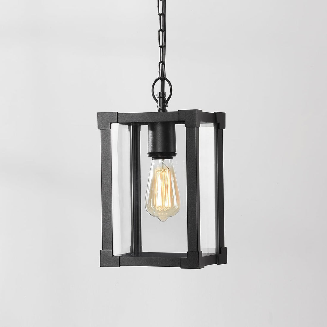 Holt Industrial Outdoor Pendant Light — Black, Glass Panels