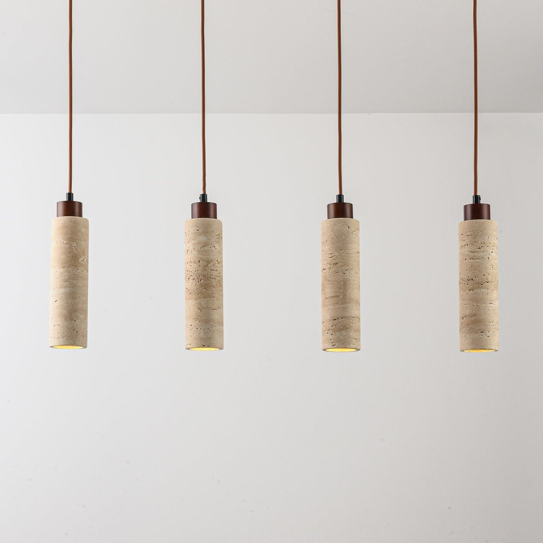 Naru Travertine & Wood Pendant Light — 4 Spots, Bulbs Included