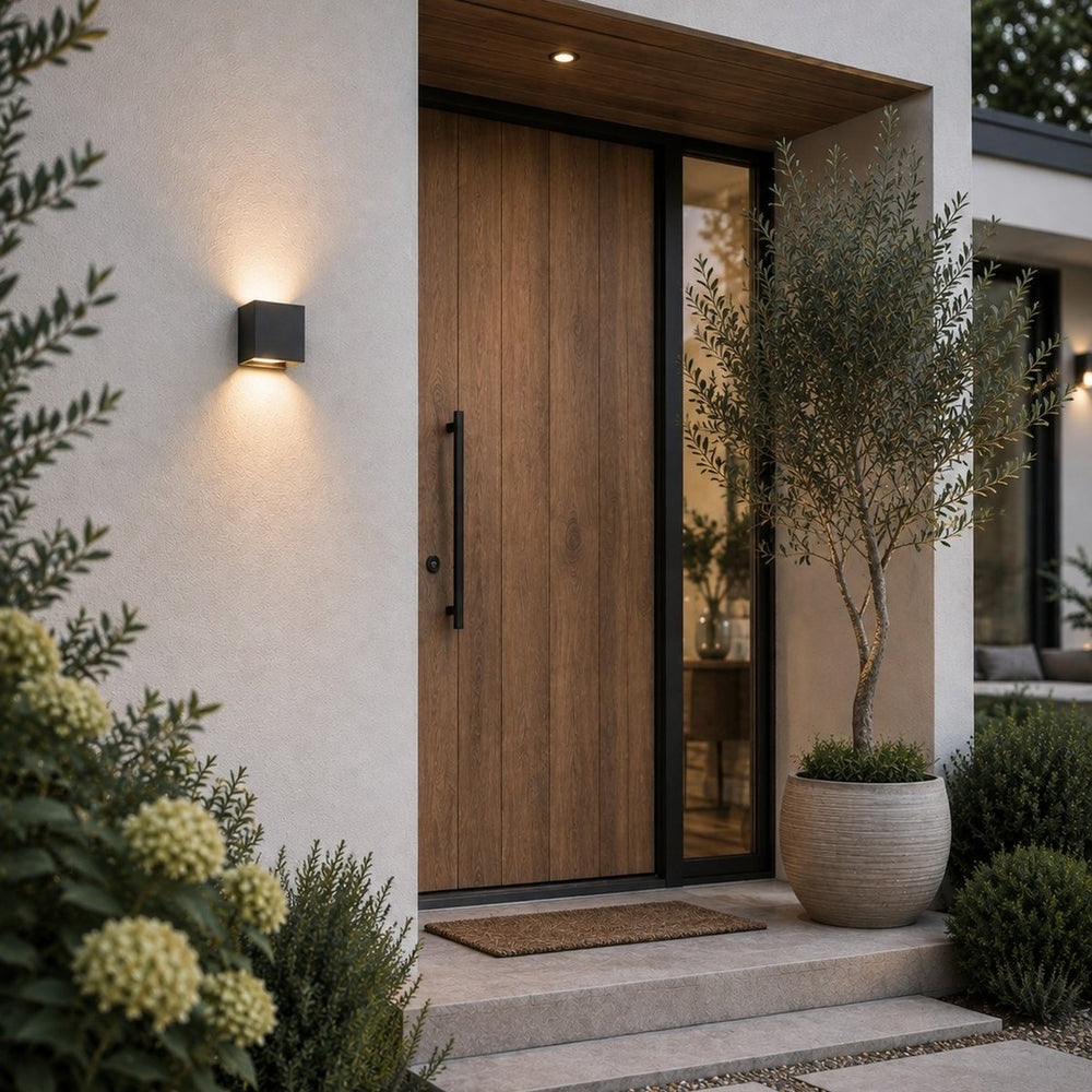 Ward Outdoor LED Wall Light — Black, Motion & Dusk Sensor in a room
