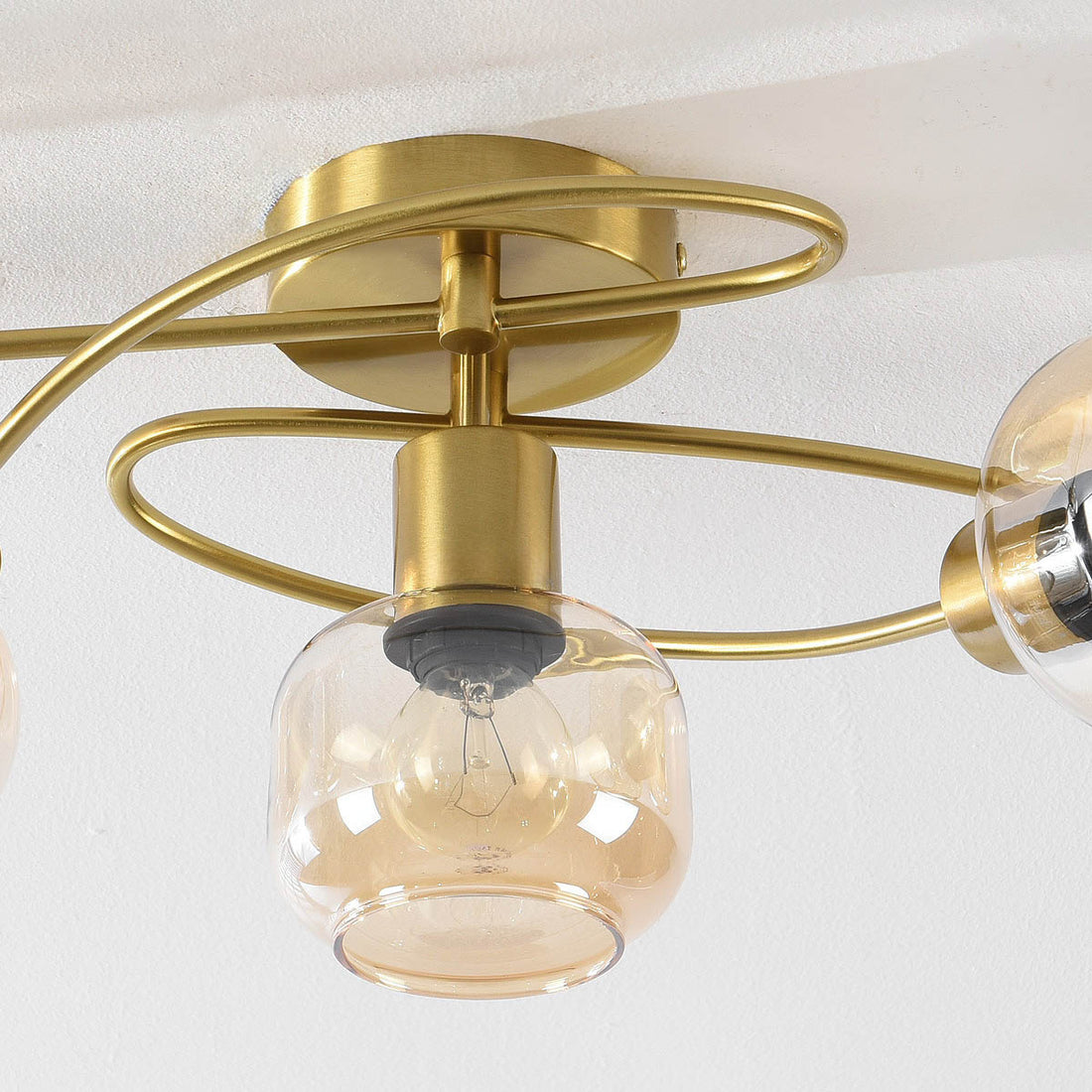 Aurum Five-Light Ceiling Light — Gold & Amber Glass