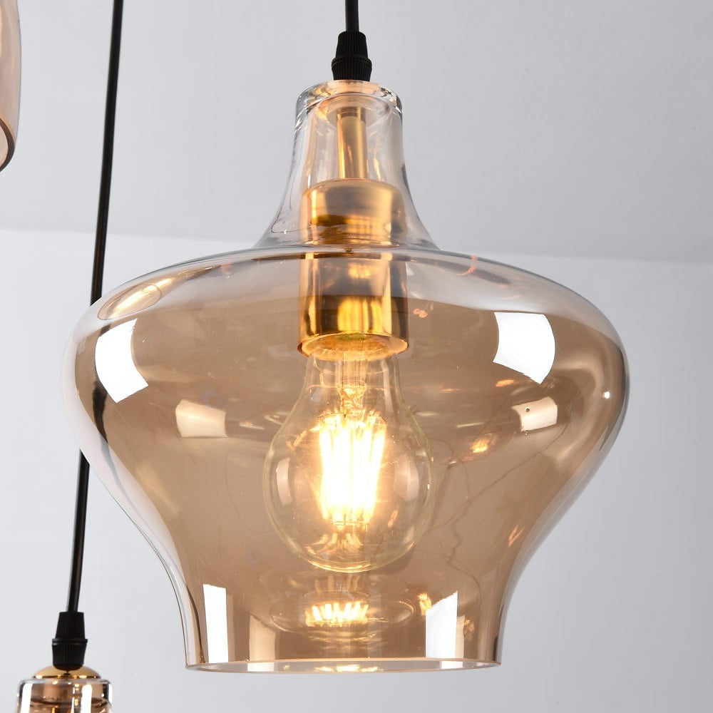 Brixton Industrial Triple Pendant Light — Black & Amber Glass