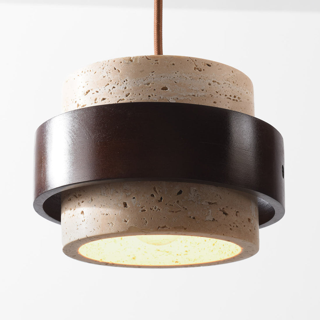 Tsumi Travertine & Wood Pendant Light — 3 Lights, Linear