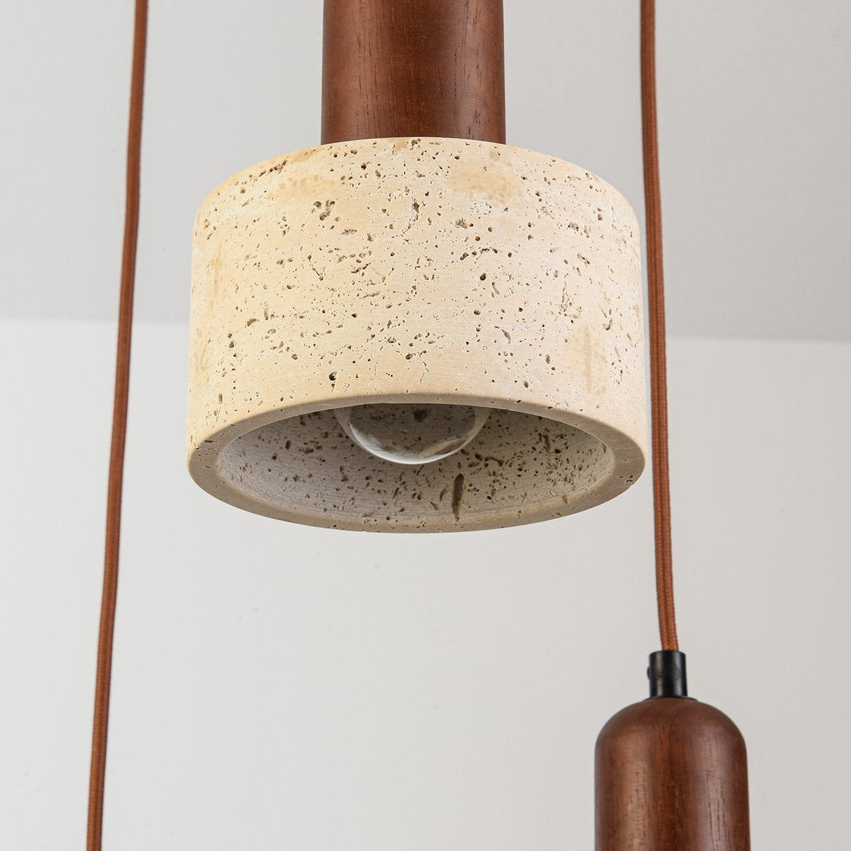 Taoka Travertine & Wood Pendant Light — 4 Lights, Round