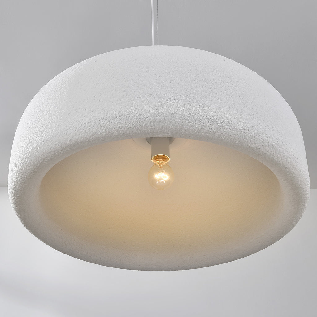 Shiro Round Disc Pendant Light — White Stone Effect, 60 cm