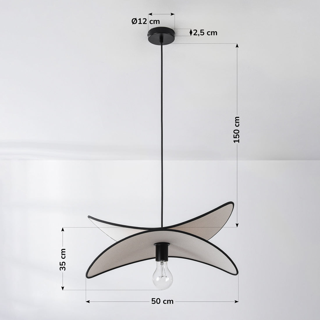 Suki Linen Pendant Light — White & Black, 50 cm