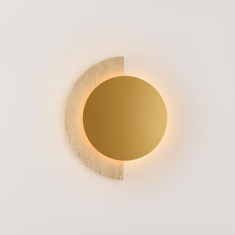 Gilda LED Travertine Wall Light — Gold & Sand Beige after dark