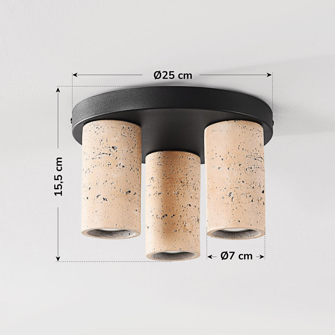 Tavo Triple Spot Ceiling Light — Travertine Look