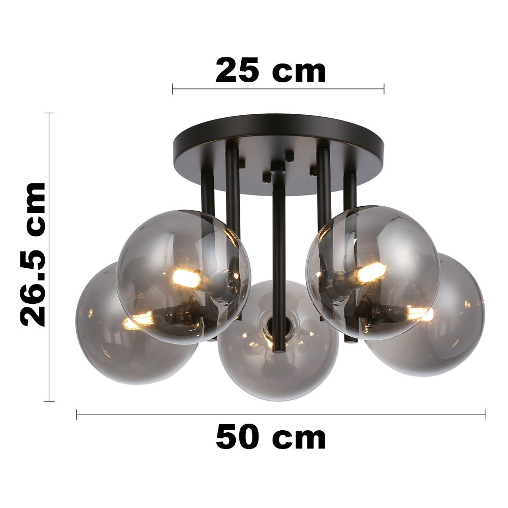 Noir Five-Light Ceiling Light — Black & Smoked Glass