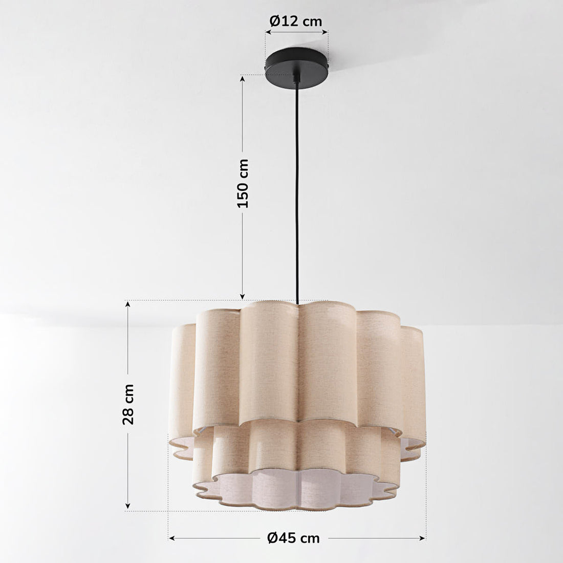Yuki Wavy Linen Pendant Light — Beige