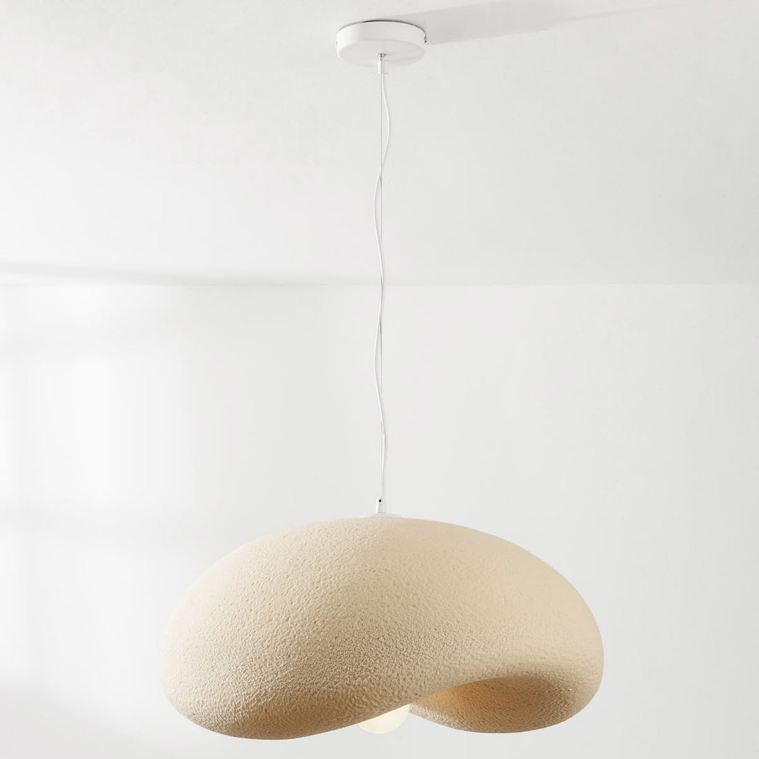 Kaia Curved Stone-Effect Pendant Light — Sand Beige, 60 cm